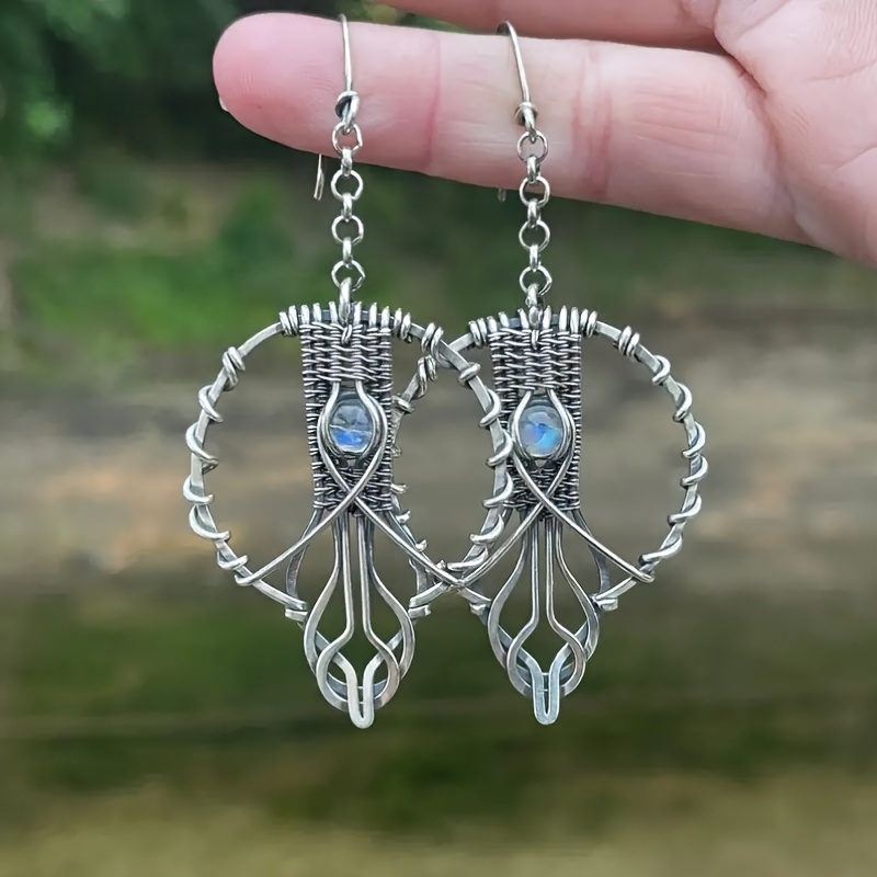 Vintage Boho Round Hand Drawn Hollow Pendant Earrings Gift